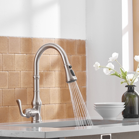 A 4552 N Single Handle High Arc Brushed Nickel Pull out Kitchen FaucetSingle Level Stainless Steel Kitchen Sink Faucets with Pull down Sprayer