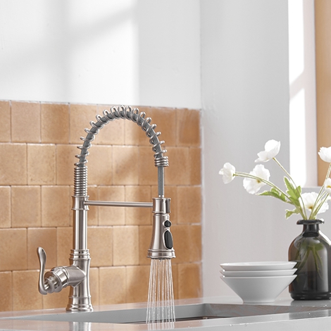A 4553 N Brushed Nickel Kitchen Faucets Low Lead Commercial Solid Brass Single Handle Single Lever Pull Down Sprayer Spring 1