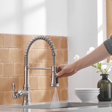 A 4553 N Brushed Nickel Kitchen Faucets Low Lead Solid Brass Single Handle Single Lever Pull Down Sprayer Spring Kitchen Sink Faucet