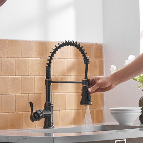 A 4553 ORB Kitchen Faucets Low Lead Commercial Solid Brass Single Handle Single Lever Pull Down Sprayer Spring Oil Rubbed Bronze