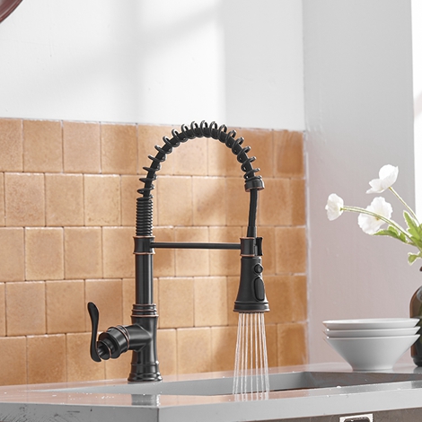 A 4553 ORB Oil Rubbed Bronze Kitchen Faucets Low Lead Commercial Solid Brass Single Handle Single Lever Pull Down Sprayer Spring
