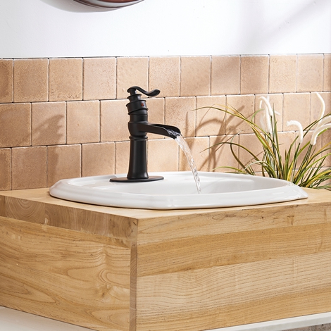 A 6135 Black Matte Black Bathroom Faucet with Drain Assembly Deck Mounted Waterfall Single Handle Bathroom Sink Faucet Lavatory