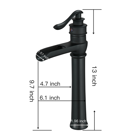 A 6135H Black Matte Black Vessel Sink Faucet with Drain Assembly and Supply Hose Lead free Waterfall Single Handle Single Hole Bathroom Faucet Lavatory Mixer Tap Tall Body