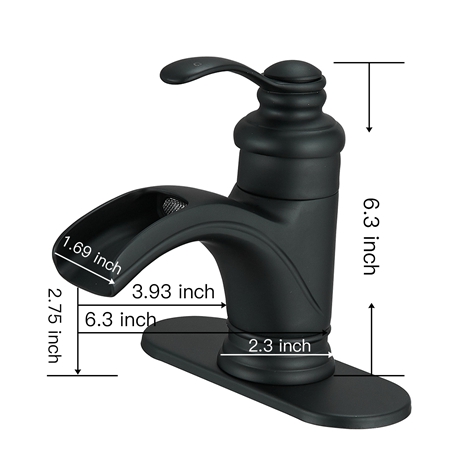 A 6137 Black Matte Black Bathroom Faucet with Drain Assembly and Supply Hose Lead free Single Handle Waterfall Bathroom Sink Faucet Lavatory Mixer Tap Deck Mounted