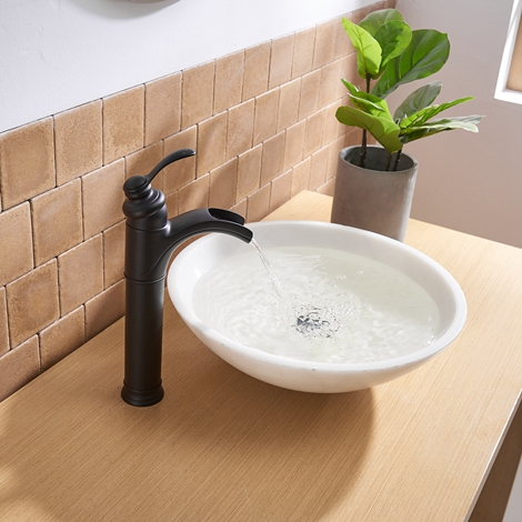 A 6137H Black Matte Black Vessel Sink Faucet with Drain Assembly and Supply Hose Lead free Single Handle One Hole Black Bathroom Faucet Waterfall Lavatory