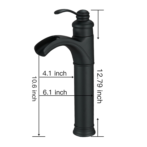 A 6137H Black Vessel Sink Faucet with Drain Assembly and Supply Hose Lead free Single Handle One Hole Black Bathroom Faucet Waterfall Lavatory Basin Mixer Tap Tall Body