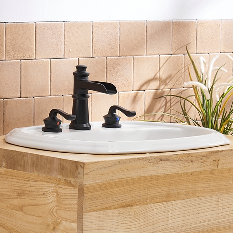 A 6560 S Black Matte Black Widespread Bathroom Faucet with Drain Assembly and Supply Hose Lead free Waterfall Black Two Handle 8 16 inch Bathroom Faucet