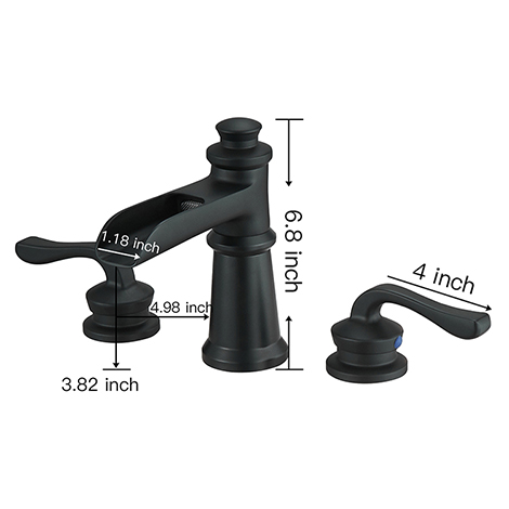 A 6560 S Black Widespread Bathroom Faucet Matte Black with Drain Assembly and Supply Hose Lead free Waterfall Black Two Handle 8 16 inch Bathroom Faucet Lavatory