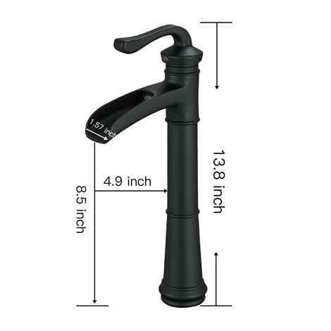 A 6561H Black Matte Black Bathroom Faucet with Drain Assembly and Supply Hose Lead free Waterfall Vessel Sink Faucet Lavatory Single Handle Mixer Tap