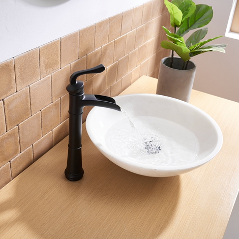 A 6561H Black Matte Black Bathroom Faucet with Drain Assembly and Supply Hose Lead free Waterfall Vessel Sink Faucet Lavatory Single Handle