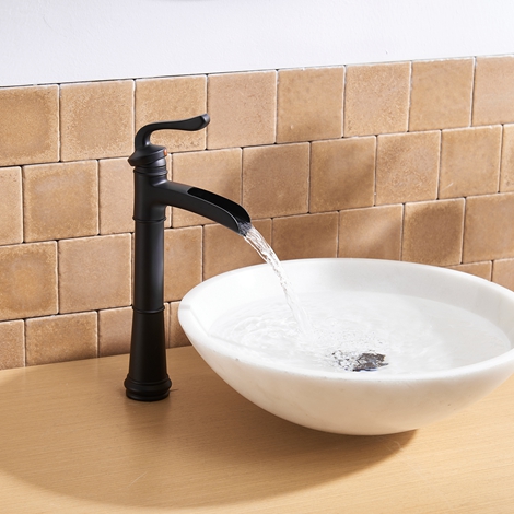 A 6561H Black Matte Black Bathroom Faucet with Drain Assembly and Supply Hose Lead free Waterfall Vessel Sink Faucet Lavatory