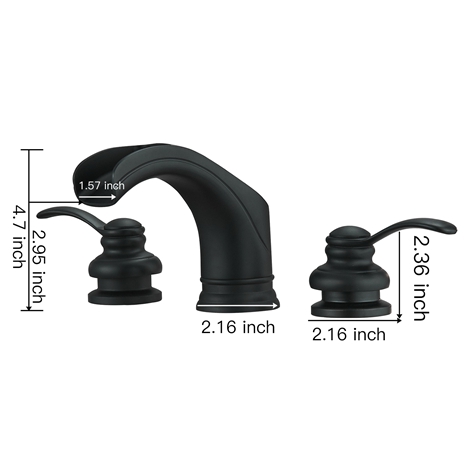 A 6562 S Black Matte Black Widespread Bathroom Faucet with Drain Assembly and Supply Hose Lead free Waterfall Two Handle 8 16 inch Bathroom Faucet Lavatory Mixer Tap Three Hole