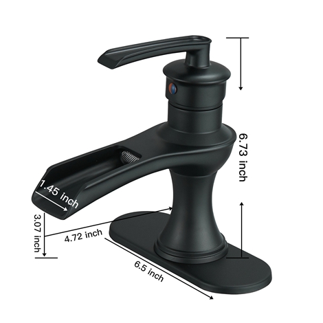 A 6571 Black Black Bathroom Faucet with Drain Assembly and Supply Hose Lead free Waterfall Single Handle Matte Black Bathroom Sink Faucet Lavatory Deck Mounted