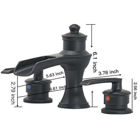 A 6571 Black S Widespread Bathroom Faucet Matte Black with Drain Assembly and Supply Hose Lead free Waterfall Black Bathroom Faucet Two Handle 3 Hole Lavatory