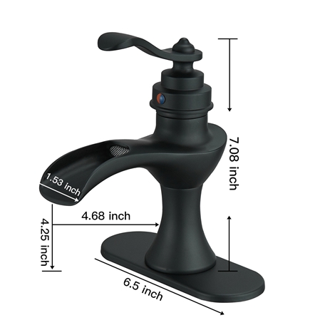 A 6573 Black Matte Black Bathroom Facuet with Drain Assembly and Supply Hose Lead free Single Handle Black Lavatory Waterfall Bathroom Sink Faucet Mixer Tap Deck Mounted
