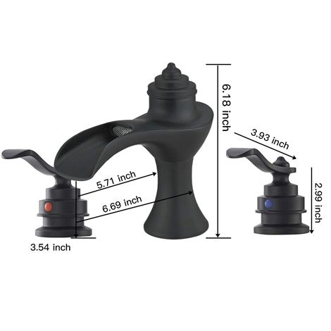 A 6573 Black S Matte Black Bathroom Faucet with Drain Assembly and Supply Hose Lead free Waterfall Widespread Bathroom Faucet Two Handle 3 Hole Lavatory Mixer Tap