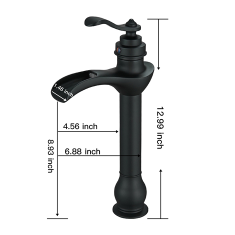 A 6573H Black Vessel Sink Faucet with Drain Assembly and Supply Hose Lead free Single Handle Single Hole Bathroom Faucet Waterfall Matte Black Tall Body
